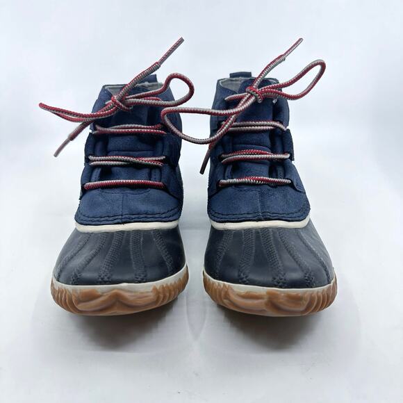 Sorel Out N About Leather Rain Boots Women's 7.5 Blue/Black Lace-Up Ankle NL2339 - Picture 2 of 7